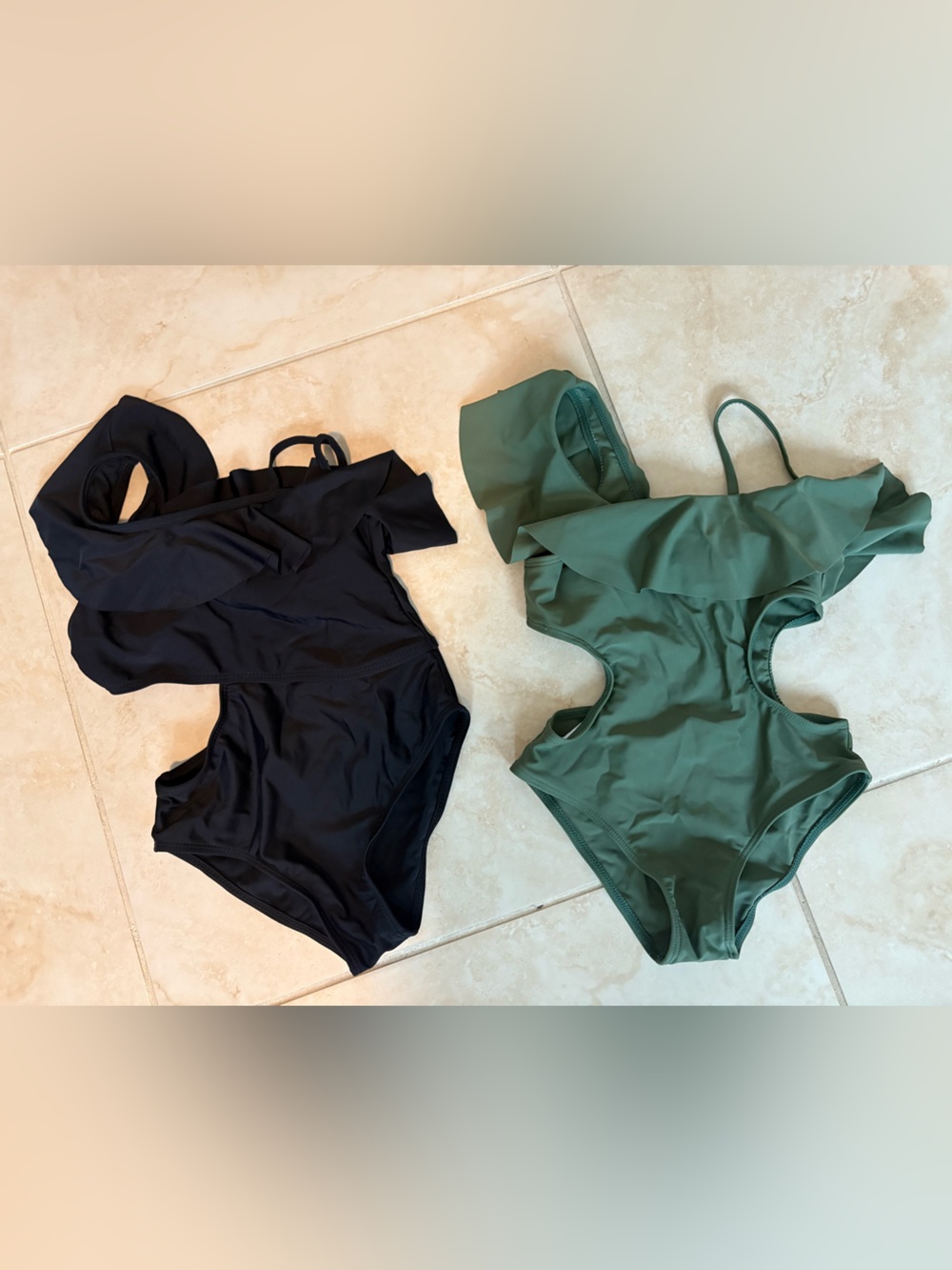 SHEIN bundle Kids one Piece Swim Set in Green and Black